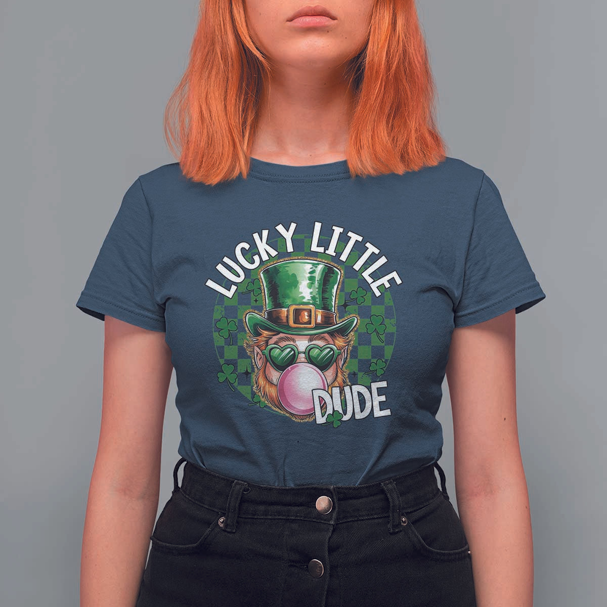 Funny St Patrick's Day Lucky Little Dude T Shirt For Women Cute Leprechaun Shamrock