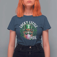 Funny St Patrick's Day Lucky Little Dude T Shirt For Women Cute Leprechaun Shamrock