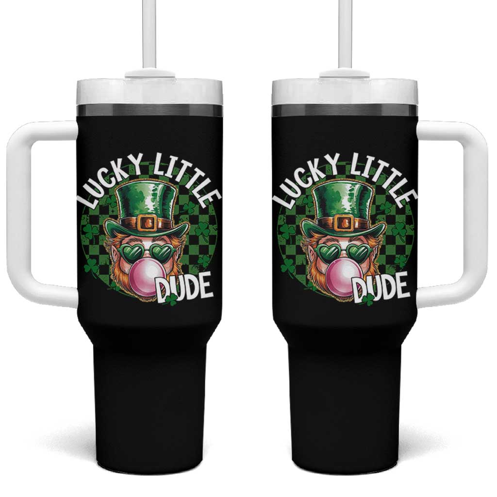 Funny St Patrick's Day Lucky Little Dude Tumbler With Handle Cute Leprechaun Shamrock