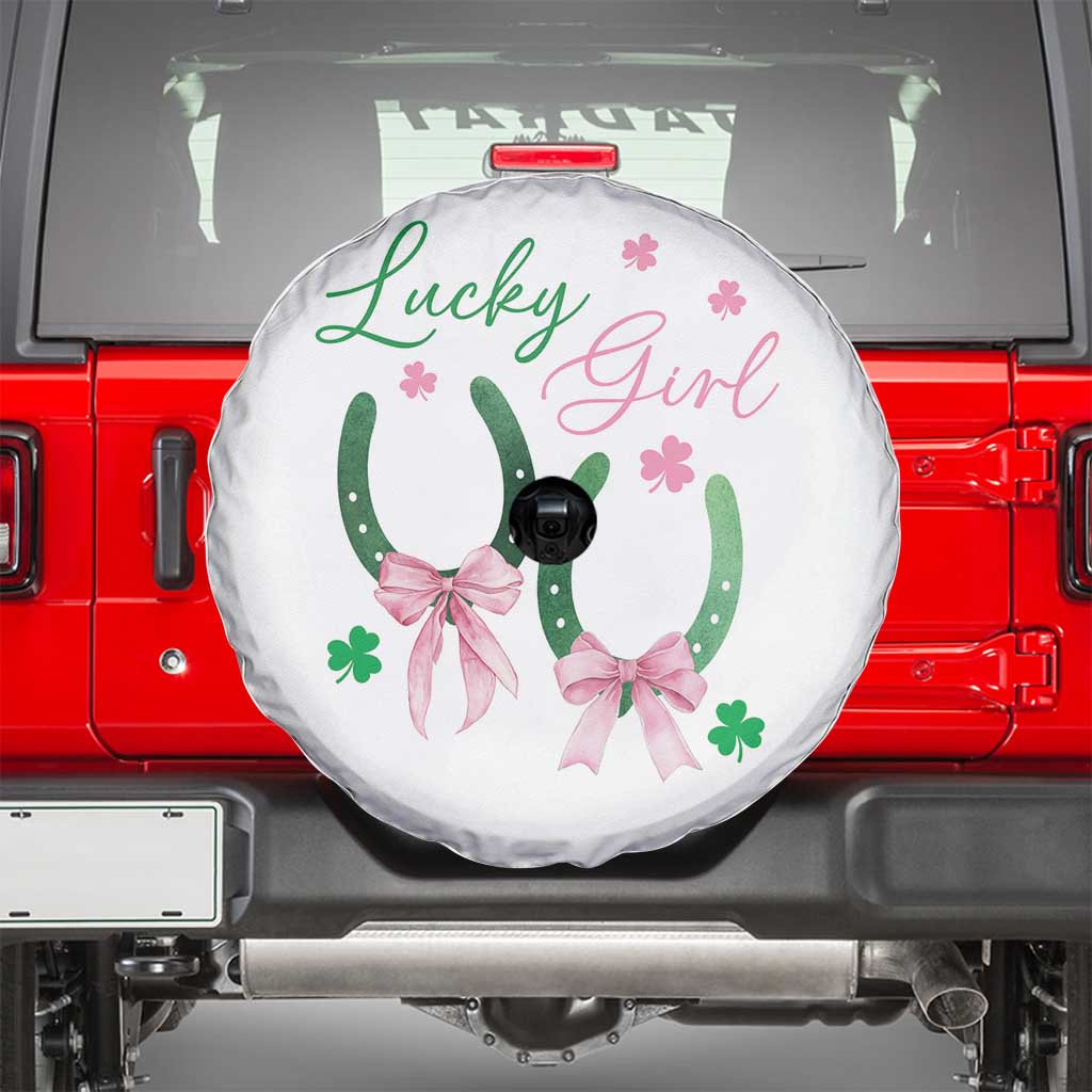 Funny St Patrick's Day Coquette Spare Tire Cover Lucky Girl Horseshoe Pink Bow