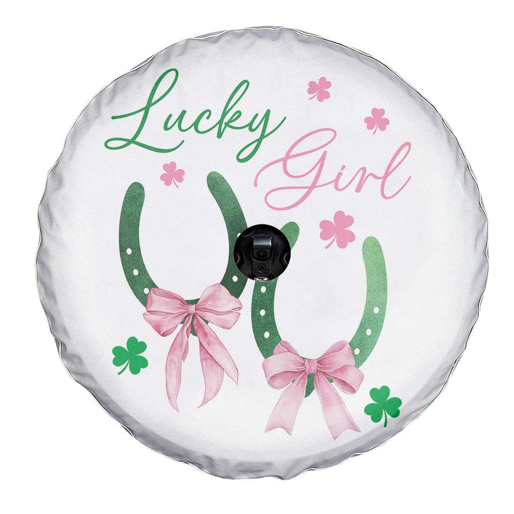 Funny St Patrick's Day Coquette Spare Tire Cover Lucky Girl Horseshoe Pink Bow