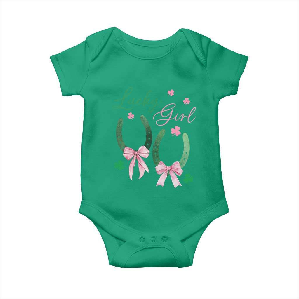 Funny St Patrick's Day Coquette Baby Onesie Lucky Girl Horseshoe Pink Bow