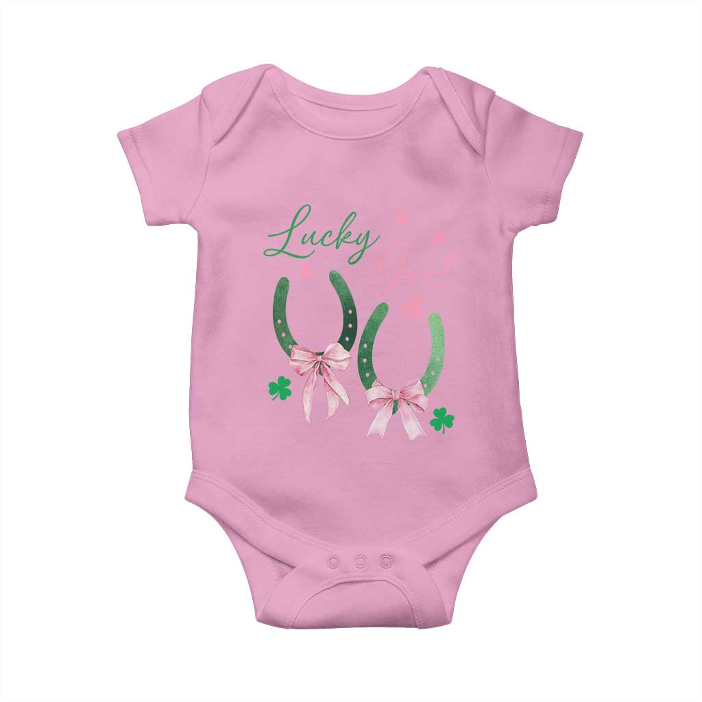 Funny St Patrick's Day Coquette Baby Onesie Lucky Girl Horseshoe Pink Bow