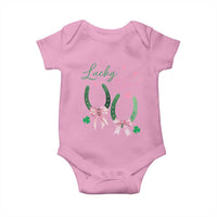 Funny St Patrick's Day Coquette Baby Onesie Lucky Girl Horseshoe Pink Bow