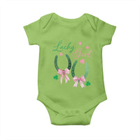 Funny St Patrick's Day Coquette Baby Onesie Lucky Girl Horseshoe Pink Bow