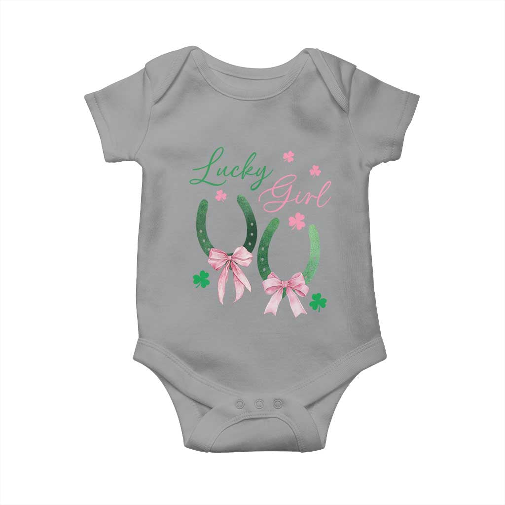 Funny St Patrick's Day Coquette Baby Onesie Lucky Girl Horseshoe Pink Bow