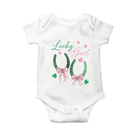 Funny St Patrick's Day Coquette Baby Onesie Lucky Girl Horseshoe Pink Bow