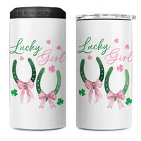 Funny St Patrick's Day Coquette 4 in 1 Can Cooler Tumbler Lucky Girl Horseshoe Pink Bow