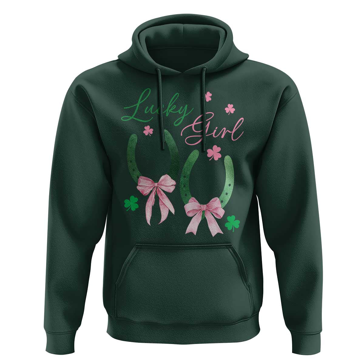 Funny St Patrick's Day Coquette Hoodie Lucky Girl Horseshoe Pink Bow