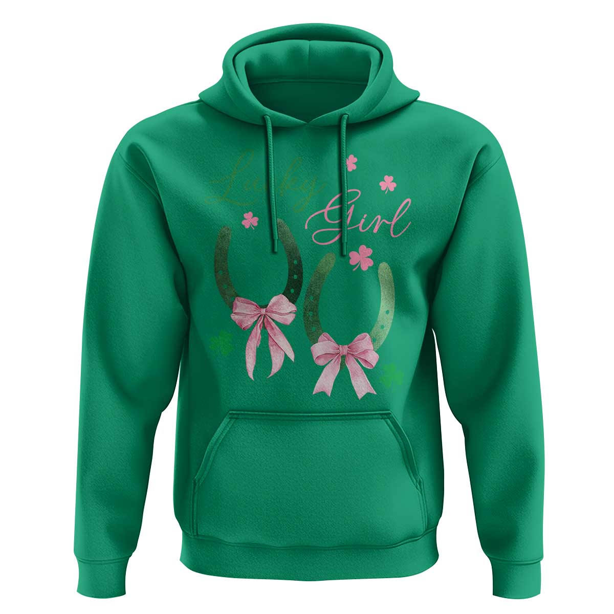 Funny St Patrick's Day Coquette Hoodie Lucky Girl Horseshoe Pink Bow