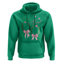 Funny St Patrick's Day Coquette Hoodie Lucky Girl Horseshoe Pink Bow