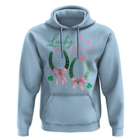 Funny St Patrick's Day Coquette Hoodie Lucky Girl Horseshoe Pink Bow