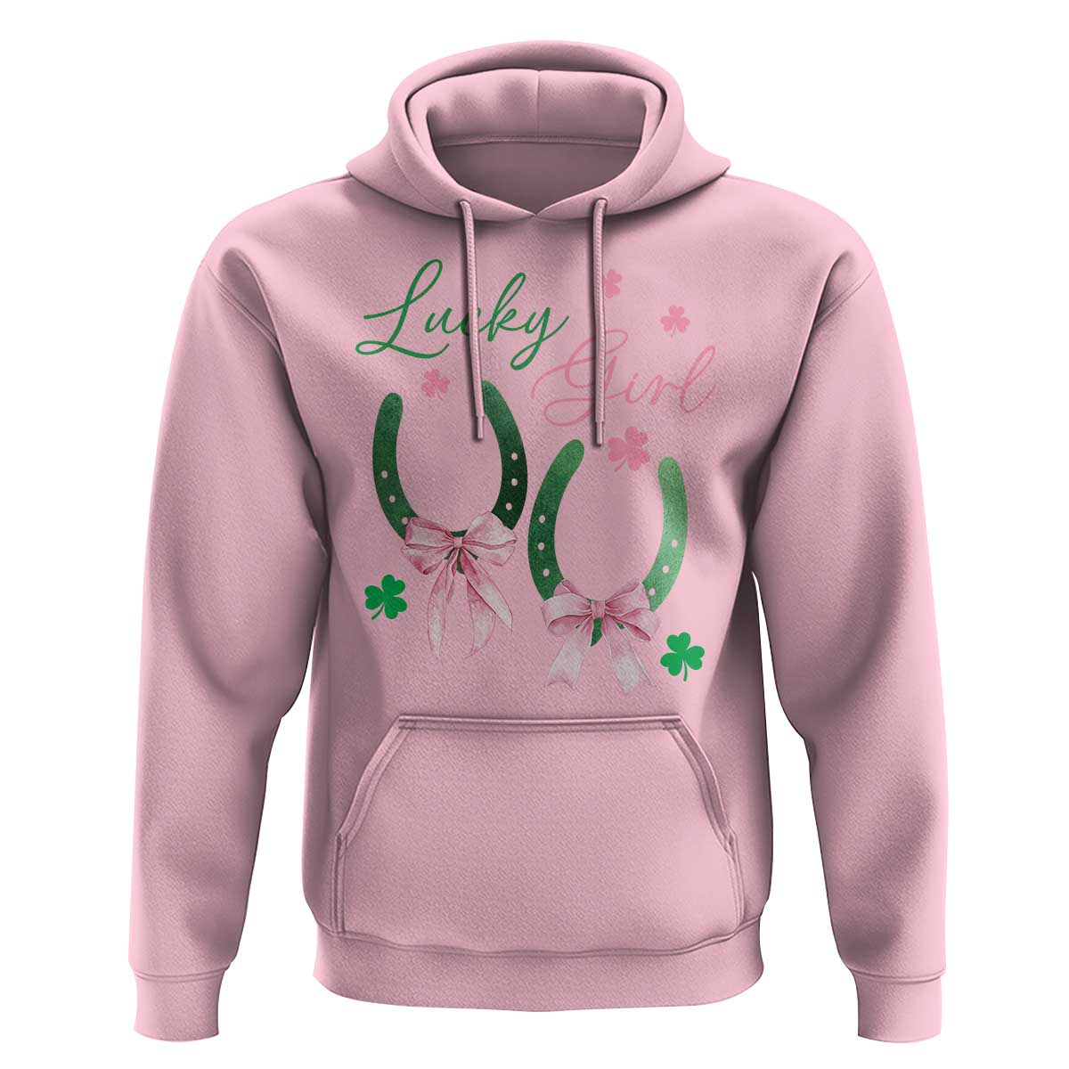 Funny St Patrick's Day Coquette Hoodie Lucky Girl Horseshoe Pink Bow