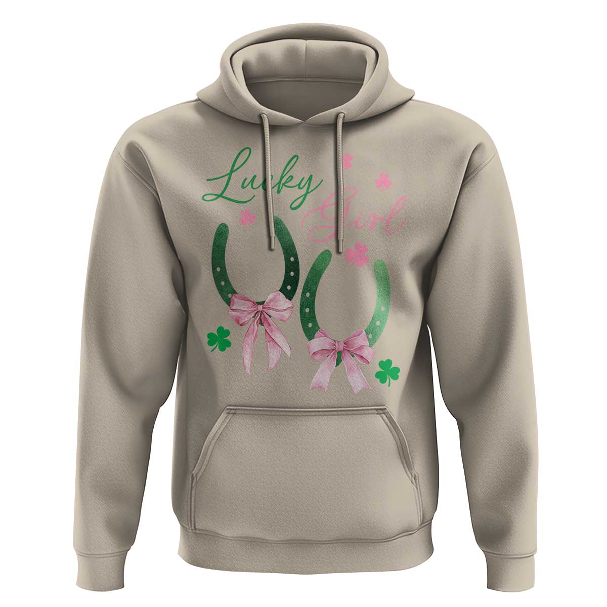 Funny St Patrick's Day Coquette Hoodie Lucky Girl Horseshoe Pink Bow