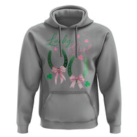 Funny St Patrick's Day Coquette Hoodie Lucky Girl Horseshoe Pink Bow
