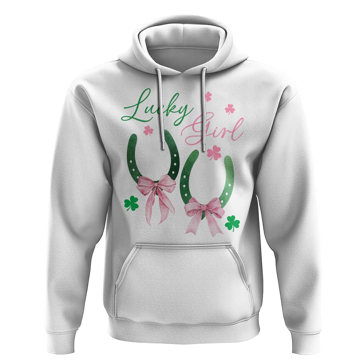 Funny St Patrick's Day Coquette Hoodie Lucky Girl Horseshoe Pink Bow
