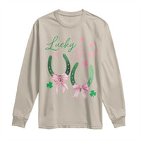 Funny St Patrick's Day Coquette Long Sleeve Shirt Lucky Girl Horseshoe Pink Bow