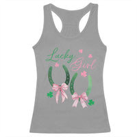 Funny St Patrick's Day Coquette Racerback Tank Top Lucky Girl Horseshoe Pink Bow