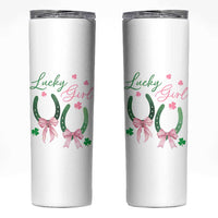 Funny St Patrick's Day Coquette Skinny Tumbler Lucky Girl Horseshoe Pink Bow