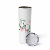 Funny St Patrick's Day Coquette Skinny Tumbler Lucky Girl Horseshoe Pink Bow