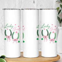 Funny St Patrick's Day Coquette Skinny Tumbler Lucky Girl Horseshoe Pink Bow
