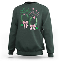 Funny St Patrick's Day Coquette Sweatshirt Lucky Girl Horseshoe Pink Bow
