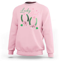 Funny St Patrick's Day Coquette Sweatshirt Lucky Girl Horseshoe Pink Bow