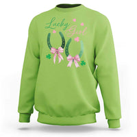 Funny St Patrick's Day Coquette Sweatshirt Lucky Girl Horseshoe Pink Bow