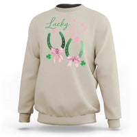 Funny St Patrick's Day Coquette Sweatshirt Lucky Girl Horseshoe Pink Bow
