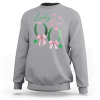 Funny St Patrick's Day Coquette Sweatshirt Lucky Girl Horseshoe Pink Bow