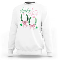 Funny St Patrick's Day Coquette Sweatshirt Lucky Girl Horseshoe Pink Bow
