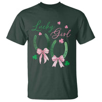 Funny St Patrick's Day Coquette T Shirt Lucky Girl Horseshoe Pink Bow