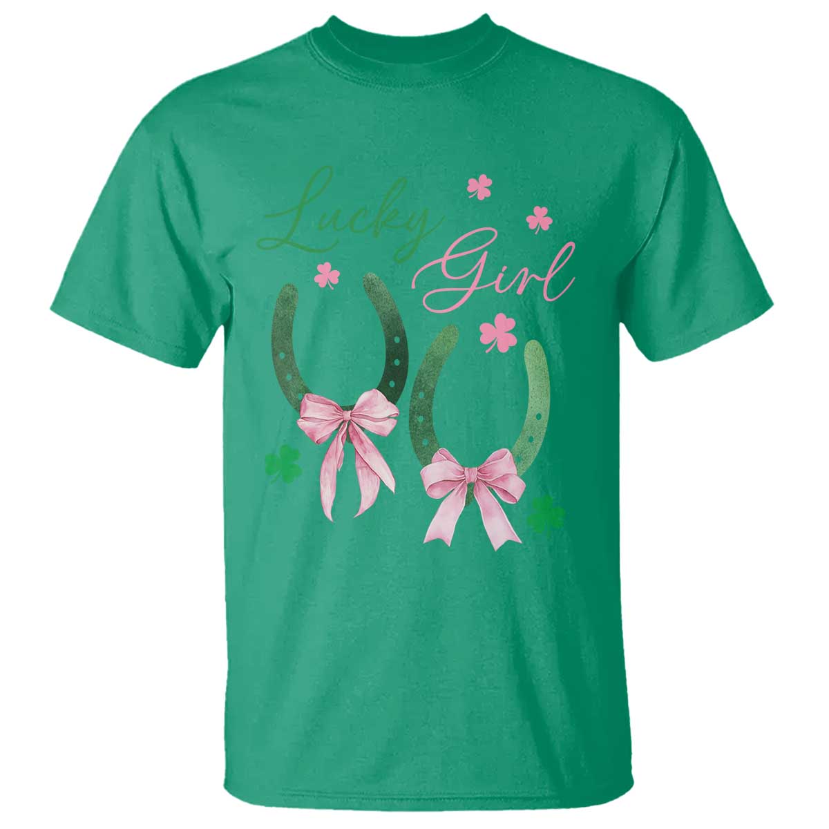Funny St Patrick's Day Coquette T Shirt Lucky Girl Horseshoe Pink Bow