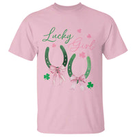 Funny St Patrick's Day Coquette T Shirt Lucky Girl Horseshoe Pink Bow
