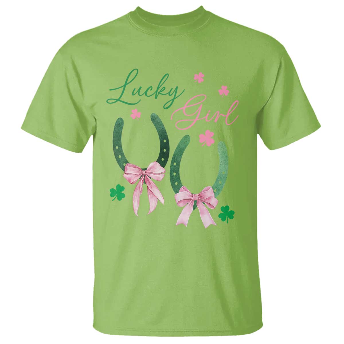 Funny St Patrick's Day Coquette T Shirt Lucky Girl Horseshoe Pink Bow