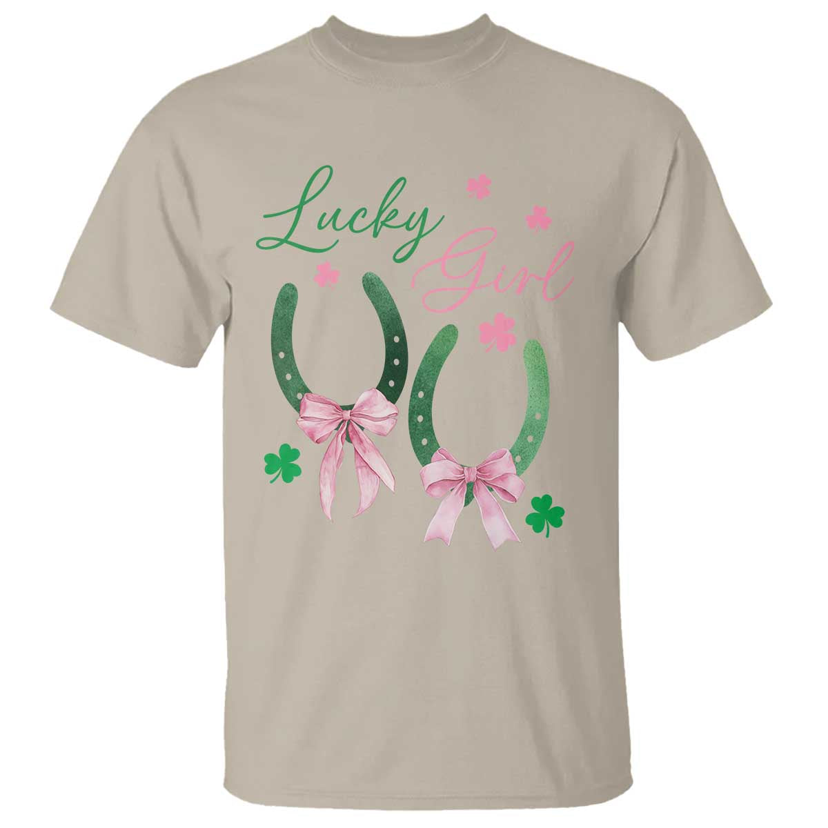 Funny St Patrick's Day Coquette T Shirt Lucky Girl Horseshoe Pink Bow