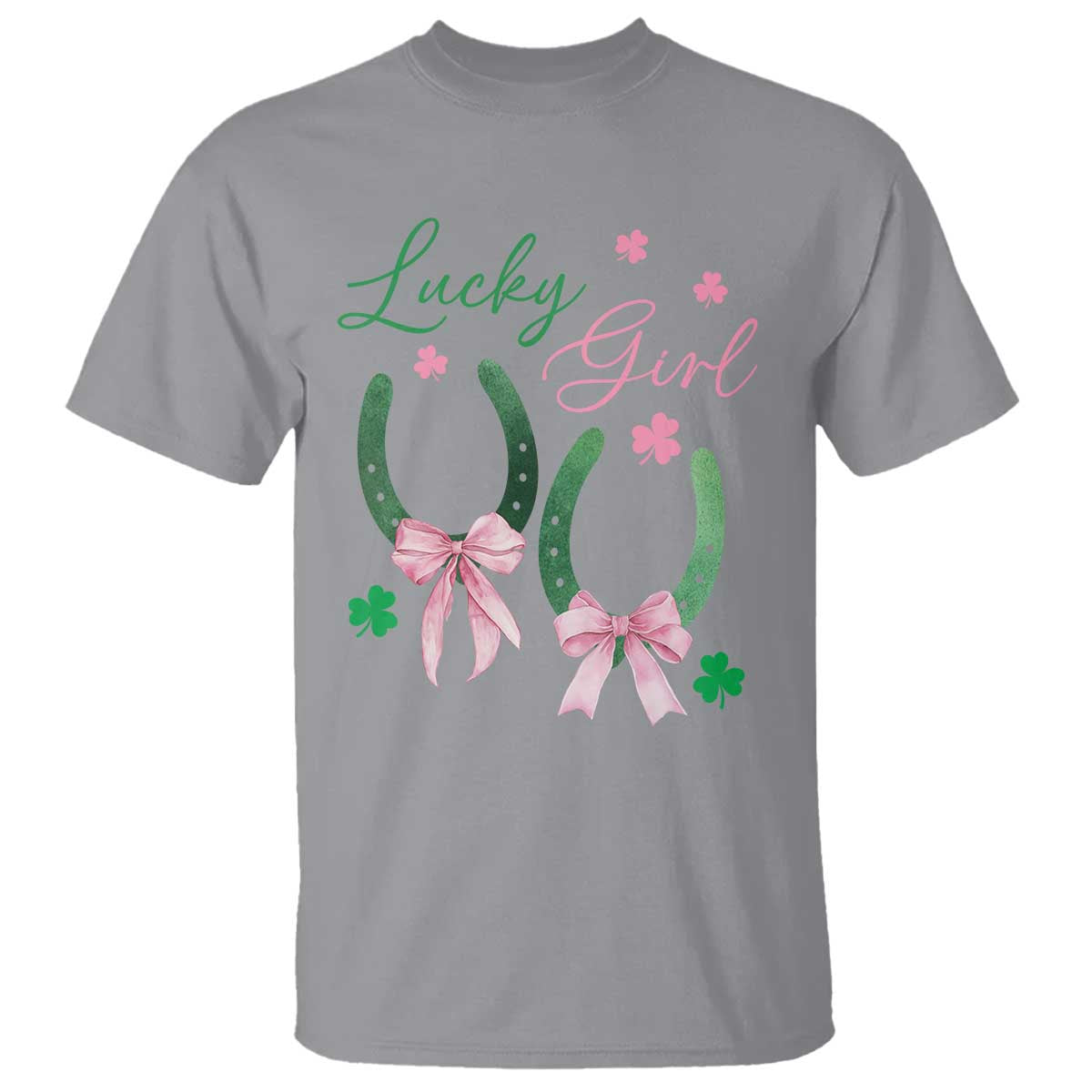 Funny St Patrick's Day Coquette T Shirt Lucky Girl Horseshoe Pink Bow