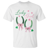 Funny St Patrick's Day Coquette T Shirt Lucky Girl Horseshoe Pink Bow