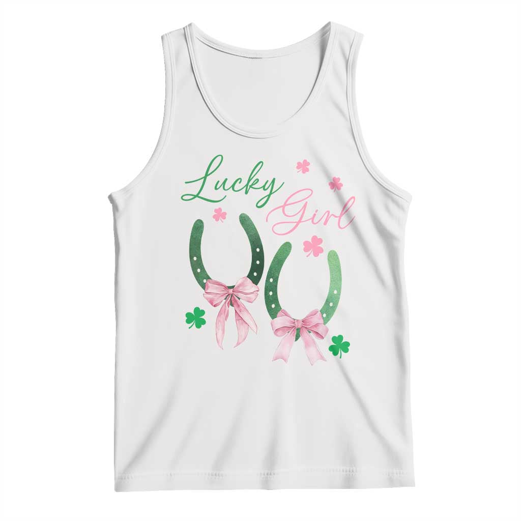 Funny St Patrick's Day Coquette Tank Top Lucky Girl Horseshoe Pink Bow