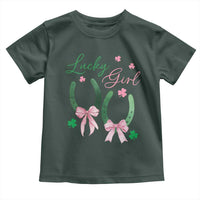 Funny St Patrick's Day Coquette Toddler T Shirt Lucky Girl Horseshoe Pink Bow