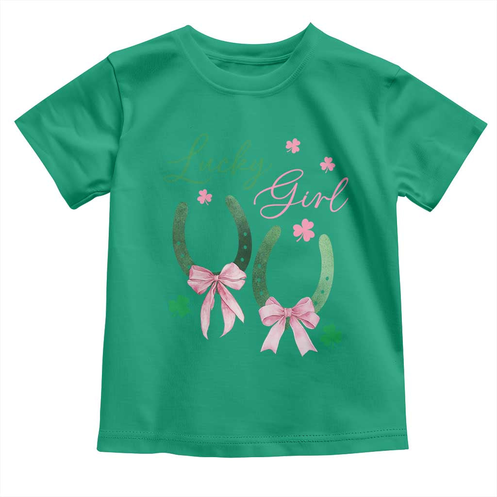 Funny St Patrick's Day Coquette Toddler T Shirt Lucky Girl Horseshoe Pink Bow
