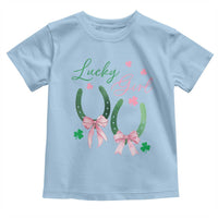 Funny St Patrick's Day Coquette Toddler T Shirt Lucky Girl Horseshoe Pink Bow