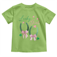 Funny St Patrick's Day Coquette Toddler T Shirt Lucky Girl Horseshoe Pink Bow