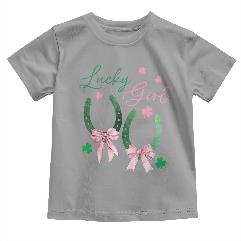 Funny St Patrick's Day Coquette Toddler T Shirt Lucky Girl Horseshoe Pink Bow