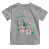 Funny St Patrick's Day Coquette Toddler T Shirt Lucky Girl Horseshoe Pink Bow