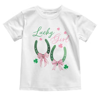 Funny St Patrick's Day Coquette Toddler T Shirt Lucky Girl Horseshoe Pink Bow