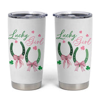 Funny St Patrick's Day Coquette Tumbler Cup Lucky Girl Horseshoe Pink Bow