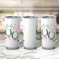 Funny St Patrick's Day Coquette Tumbler Cup Lucky Girl Horseshoe Pink Bow