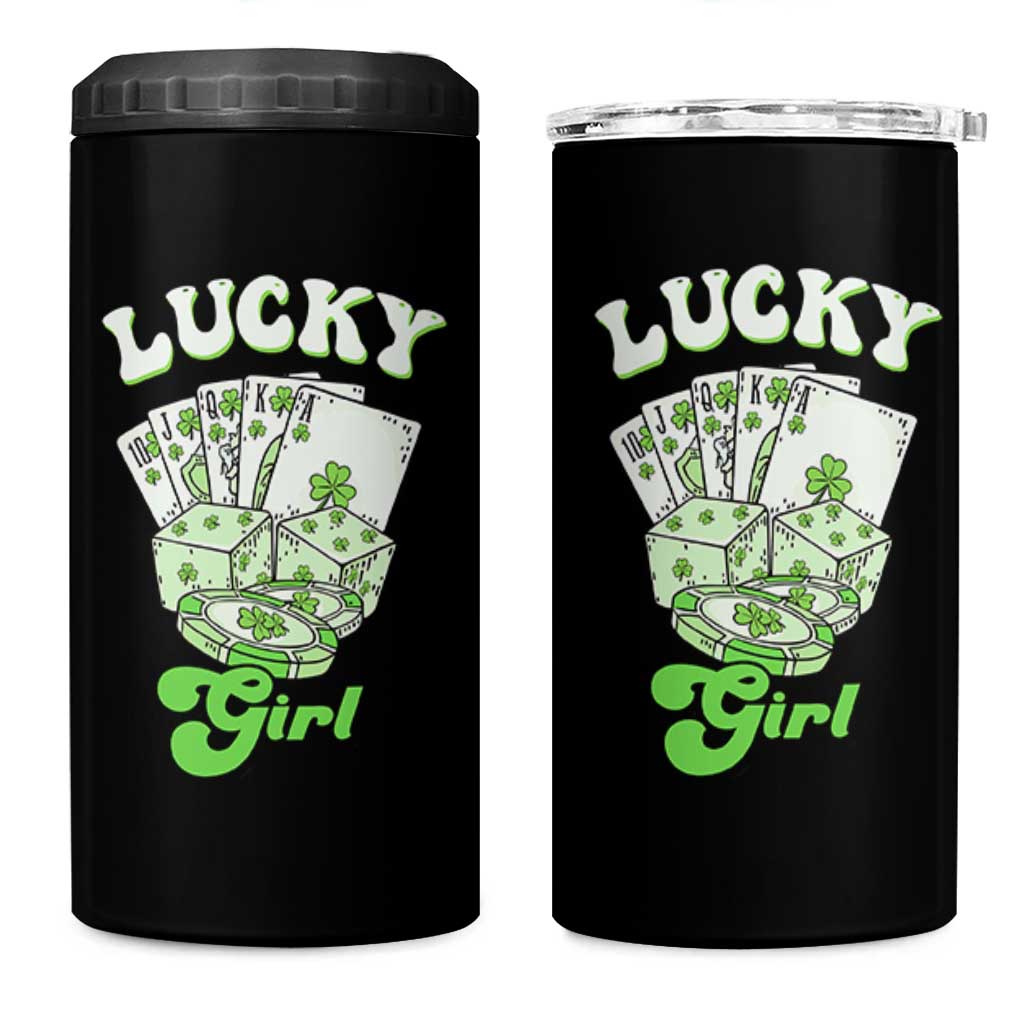 Funny St Patrick's Day Casino Games 4 in 1 Can Cooler Tumbler Lucky Girl Shamrock Casino Poker Chips Cards