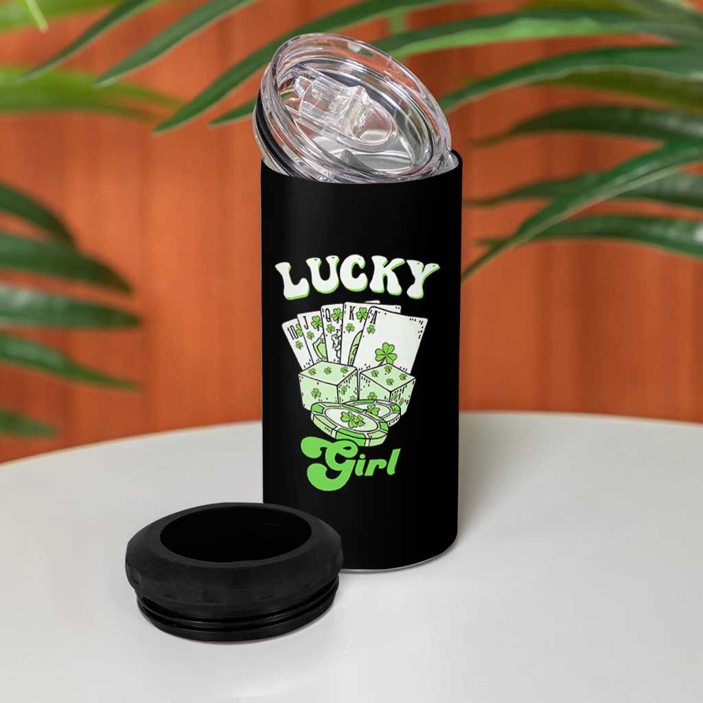 Funny St Patrick's Day Casino Games 4 in 1 Can Cooler Tumbler Lucky Girl Shamrock Casino Poker Chips Cards